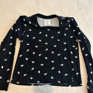 Ivory Ella Black Top with White Elephant Design